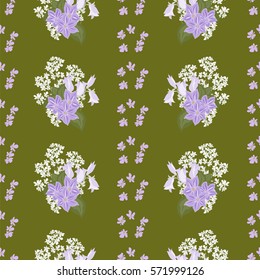 Seamless floral pattern painted by hand. Cute simple flowers collected in a bouquet. Floral vintage background for textile, cover, wallpaper, gift packaging, printing, scrapbooking.