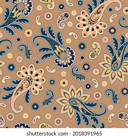 Seamless floral pattern in paisley style. Traditional print for textiles and paper. Vector illustration.