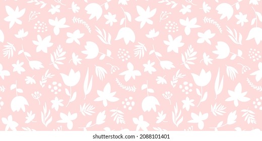 Seamless floral pattern in pale coral pink and white.