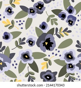 seamless floral pattern with pansy and leaves, vector deign for paper, fabric and other surface