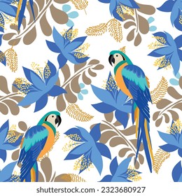 Seamless floral pattern with parrot birds. Vector Illustration