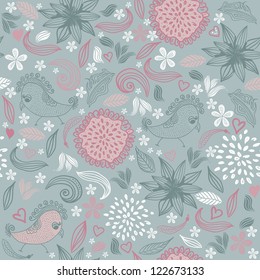 seamless floral pattern with parrots and flowers