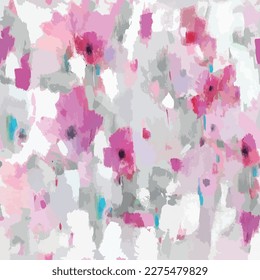 Seamless floral pattern in pastel colors with pink, gray and white background. Grunge textured abstract floral design vector illustration