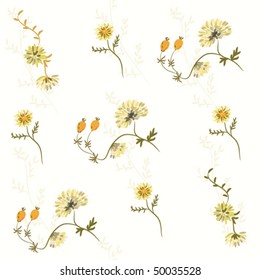 Seamless floral pattern in pastel colors with plants and berries