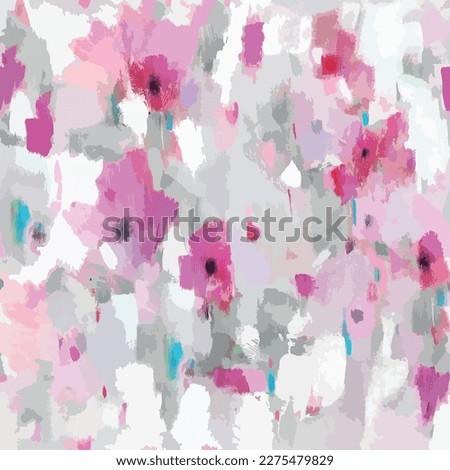Seamless floral pattern in pastel colors with pink, gray and white background. Grunge textured abstract floral design vector illustration