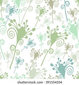 Seamless floral pattern with pastel curl flowers on white background.
