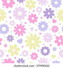 Seamless floral pattern. Pastel flowers and butterflies.