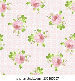 Seamless floral pattern with pastel pink rose.  Paper for scrapbook, wedding card, greeting card in style Shebbi Chic