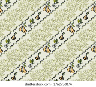 Seamless floral pattern with pear and flowers. Ornamental decorative background. Vector pattern. Print for textile, cloth, wallpaper, scrapbooking