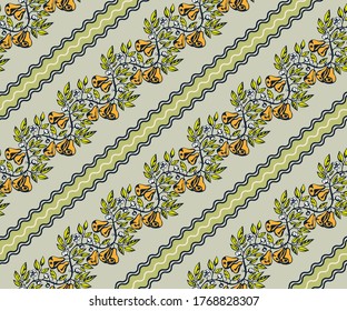 Seamless floral pattern with pear and flowers. Ornamental decorative background. Vector pattern. Print for textile, cloth, wallpaper, scrapbooking