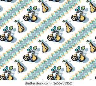Diseño floral sin inconvenientes con pera. Fondo decorativo ornamental. Patrón vectorial. Impresión para textiles, paños, papel pintado, rayado