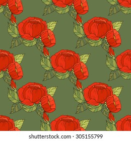 Seamless floral pattern with peonies