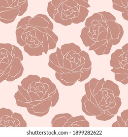Seamless floral pattern. Peonies beige background. Pink flowers. eps 10. Vector illustration.