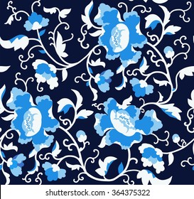 seamless floral pattern peonies.on a navy background and bright flowers