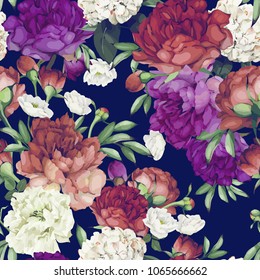 Seamless floral pattern with peonies, watercolor. Vector
