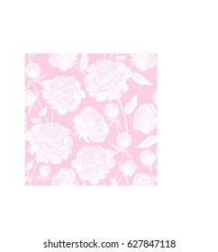 Seamless floral pattern with peonies. White flowers on a pink background.
