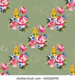 Seamless floral pattern with peony