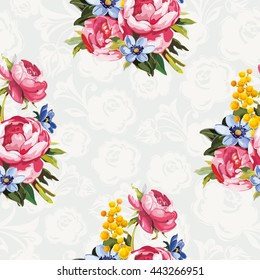 Seamless floral pattern with peony