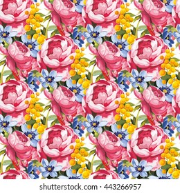 Seamless floral pattern with peony