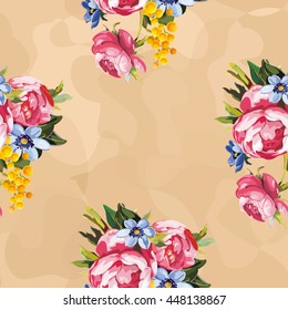 Seamless floral pattern with peony