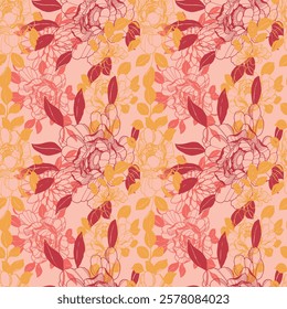 Seamless floral pattern, peony, pink, red, pink, flowers, endless, all over print to use textile, fabric, clothing, backdrop, wallpaper, home textile, clothing, fashion, packaging, gift wrap vector