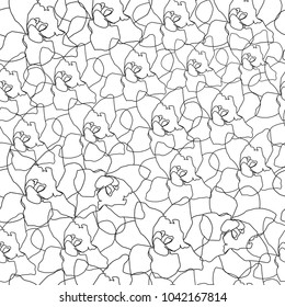 Seamless floral pattern with Peony. Vector illustration black and white.