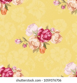 Seamless floral pattern with peony Vector Illustration