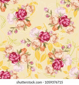 Seamless floral pattern with peony Vector Illustration
