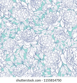 Seamless floral pattern with Peony. Vector illustration.