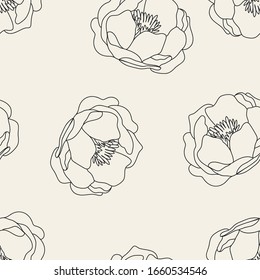 Seamless floral pattern with Peony. Vector illustration.