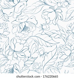 Seamless floral pattern with Peony. Vector illustration.