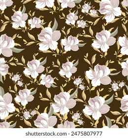 Seamless floral pattern with Peony. Vector illustration.