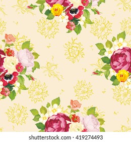 Seamless floral pattern with peony Vector Illustration EPS8