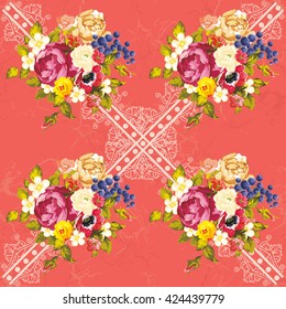 Seamless floral pattern with peony Vector Illustration EPS8