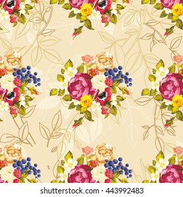 Seamless floral pattern with peony Vector Illustration EPS8