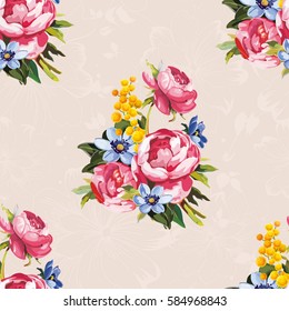 Seamless floral pattern with peony Vector Illustration EPS8