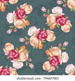 Seamless floral pattern with peony Vector Illustration