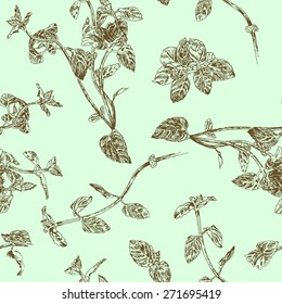 Seamless floral pattern with peppermint sprigs. Fresh subtle nature colors 