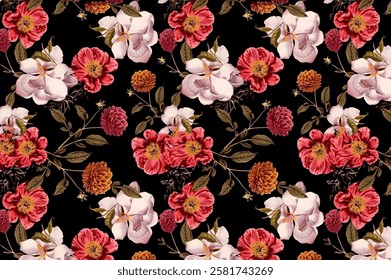 Seamless floral pattern Perfect for interior designs, textiles, and decorative purposes to bring elegance and charm