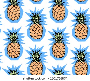 Seamless floral pattern with pineapple and flowers. Ornamental decorative background. Vector pattern. Print for textile, cloth, wallpaper, scrapbooking
