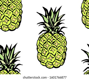 Seamless floral pattern with pineapple and flowers. Ornamental decorative background. Vector pattern. Print for textile, cloth, wallpaper, scrapbooking