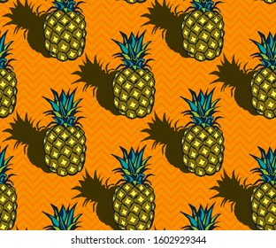 Seamless floral pattern with pineapple and flowers. Ornamental decorative background. Vector pattern. Print for textile, cloth, wallpaper, scrapbooking
