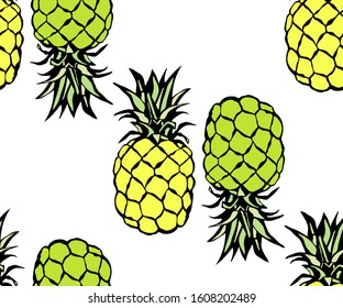 Seamless floral pattern with pineapple and flowers. Ornamental decorative background. Vector pattern. Print for textile, cloth, wallpaper, scrapbooking
