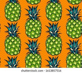 Seamless floral pattern with pineapple and flowers. Ornamental decorative background. Vector pattern. Print for textile, cloth, wallpaper, scrapbooking