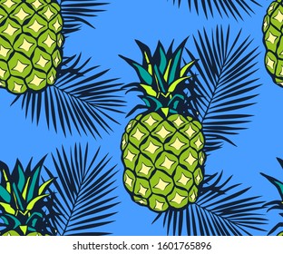 Seamless floral pattern with pineapple. Ornamental decorative background. Vector pattern. Print for textile, cloth, wallpaper, scrapbooking
