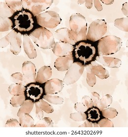 Seamless floral pattern with pink and beige hand drawn abstract flower and leaf background elements. Flower garden wallpaper design vector