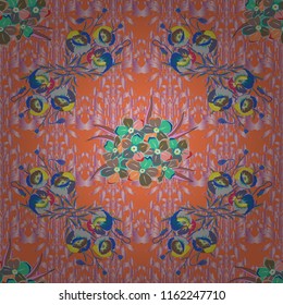 Seamless Floral Pattern in pink, blue and orange colors. Vector forget-me-not flowers seamless pattern.
