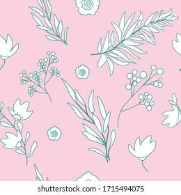 Seamless floral pattern pink blue spring flowers