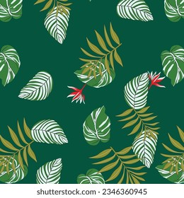 Seamless floral pattern - pink blush flowers elements, green leaves branches on dark black background; for wrappers, wallpapers, postcards, greeting cards.