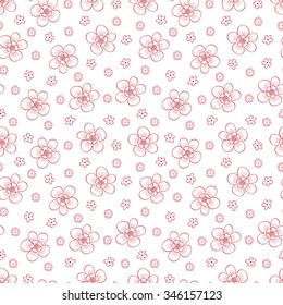 Seamless floral pattern with pink cherry flowers